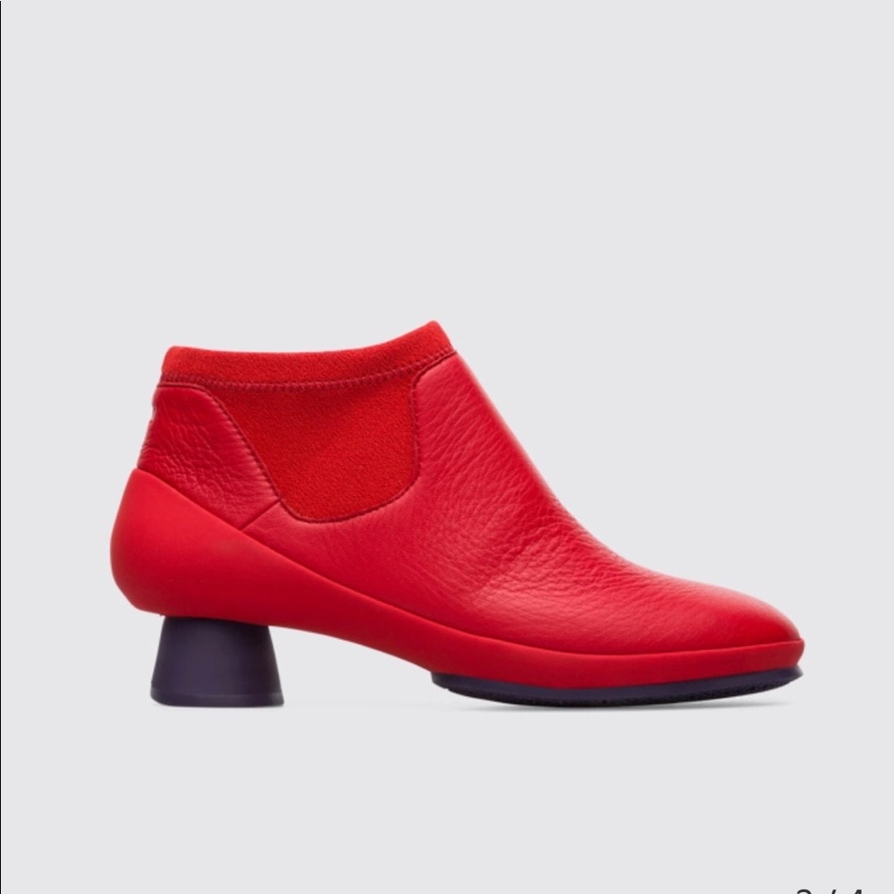 Camper Red Leather Alright Low Heel Bootie sz 40/ 9 NWOB